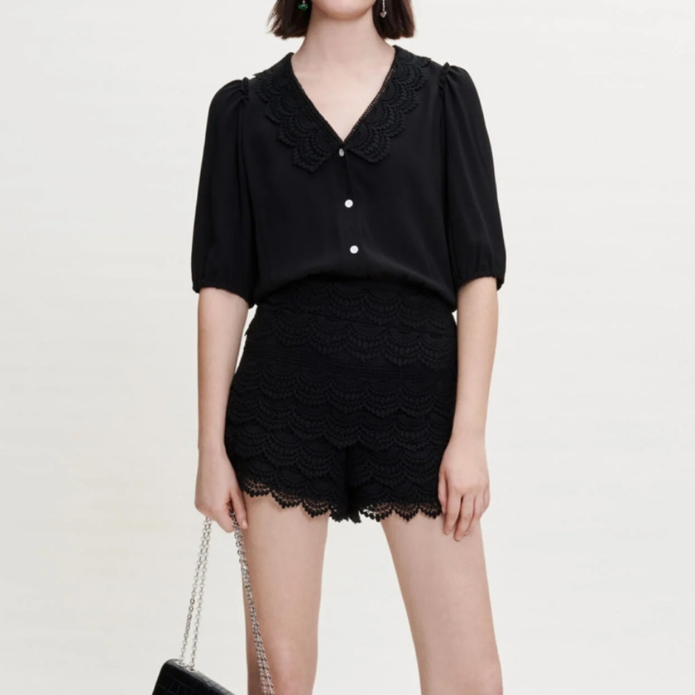 Maje Dainty Romper Combination Shorts In Mixed Fabric Sz EU40 US L Dainty
